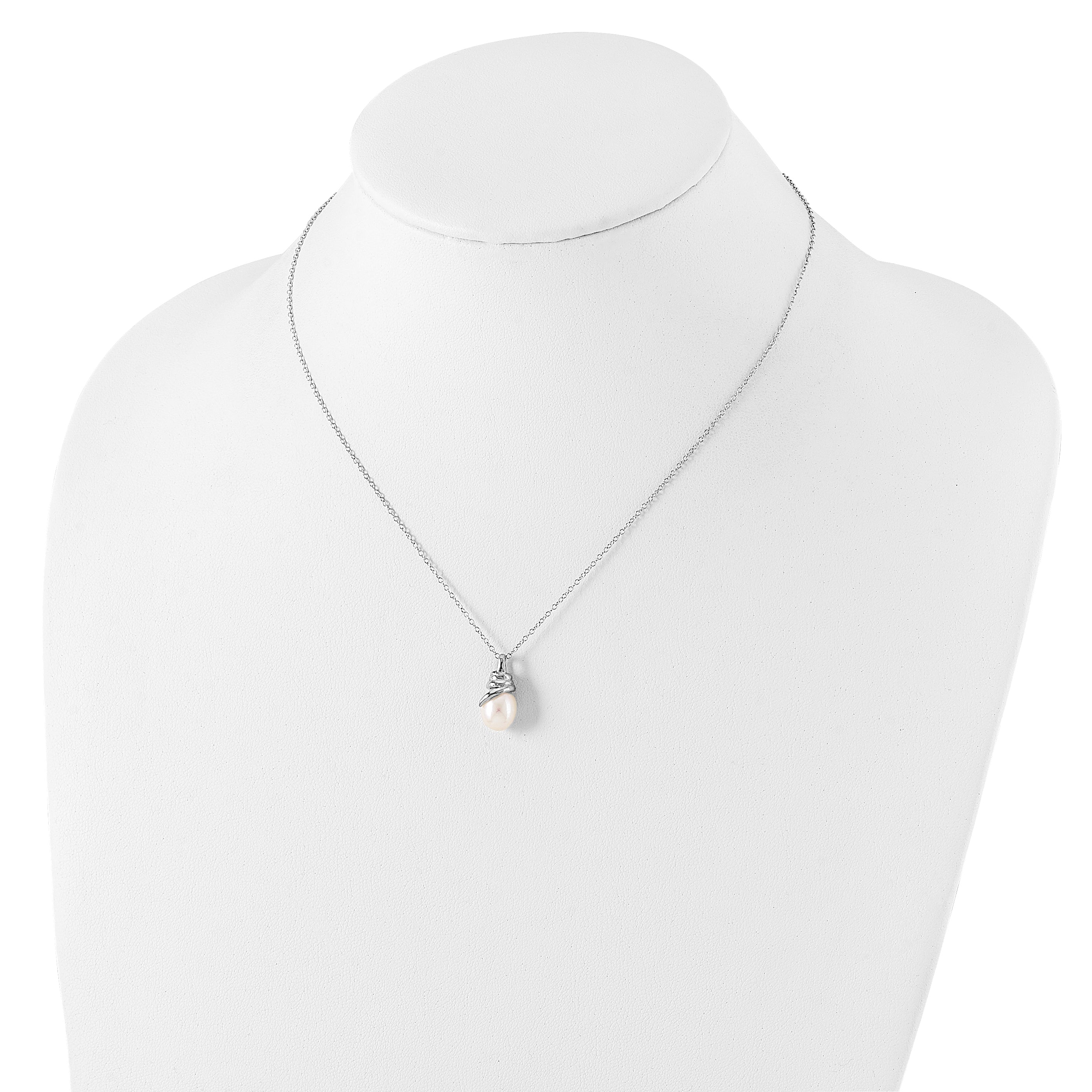 Sterling Silver Rhod Plat 8-9mm White FWC Pearl Necklace