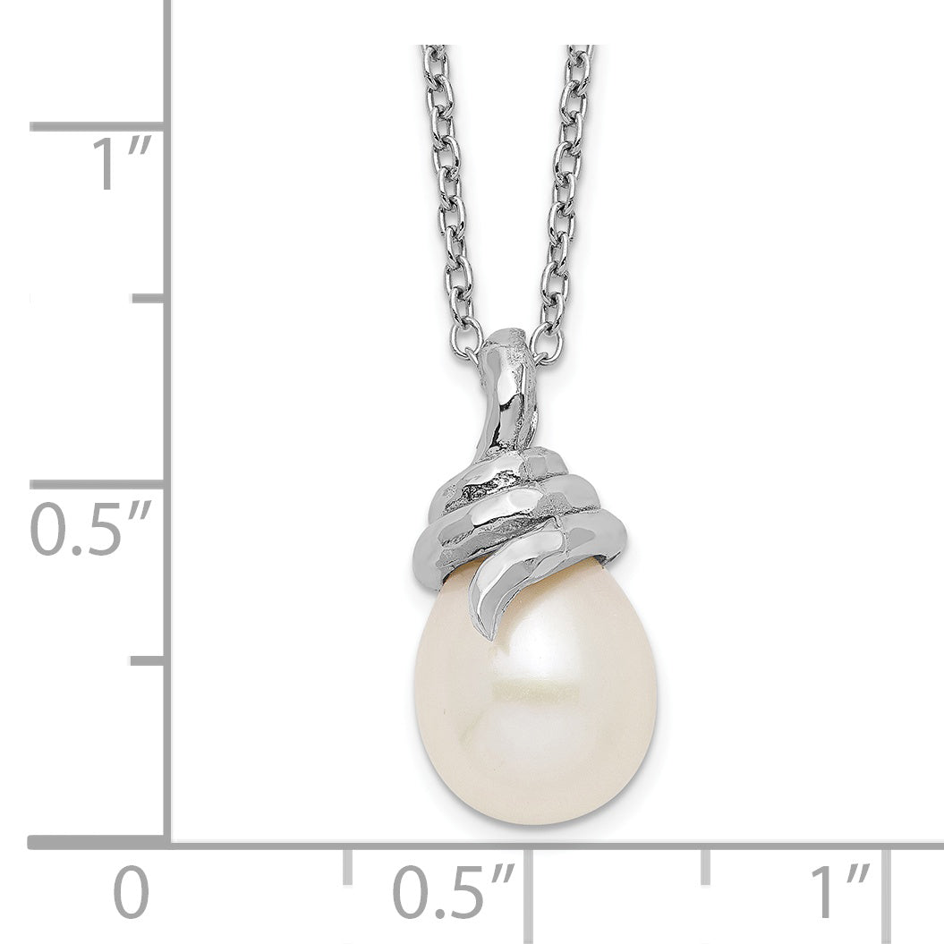 Sterling Silver Rhod Plat 8-9mm White FWC Pearl Necklace