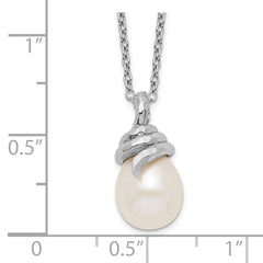Sterling Silver Rhod Plat 8-9mm White FWC Pearl Necklace