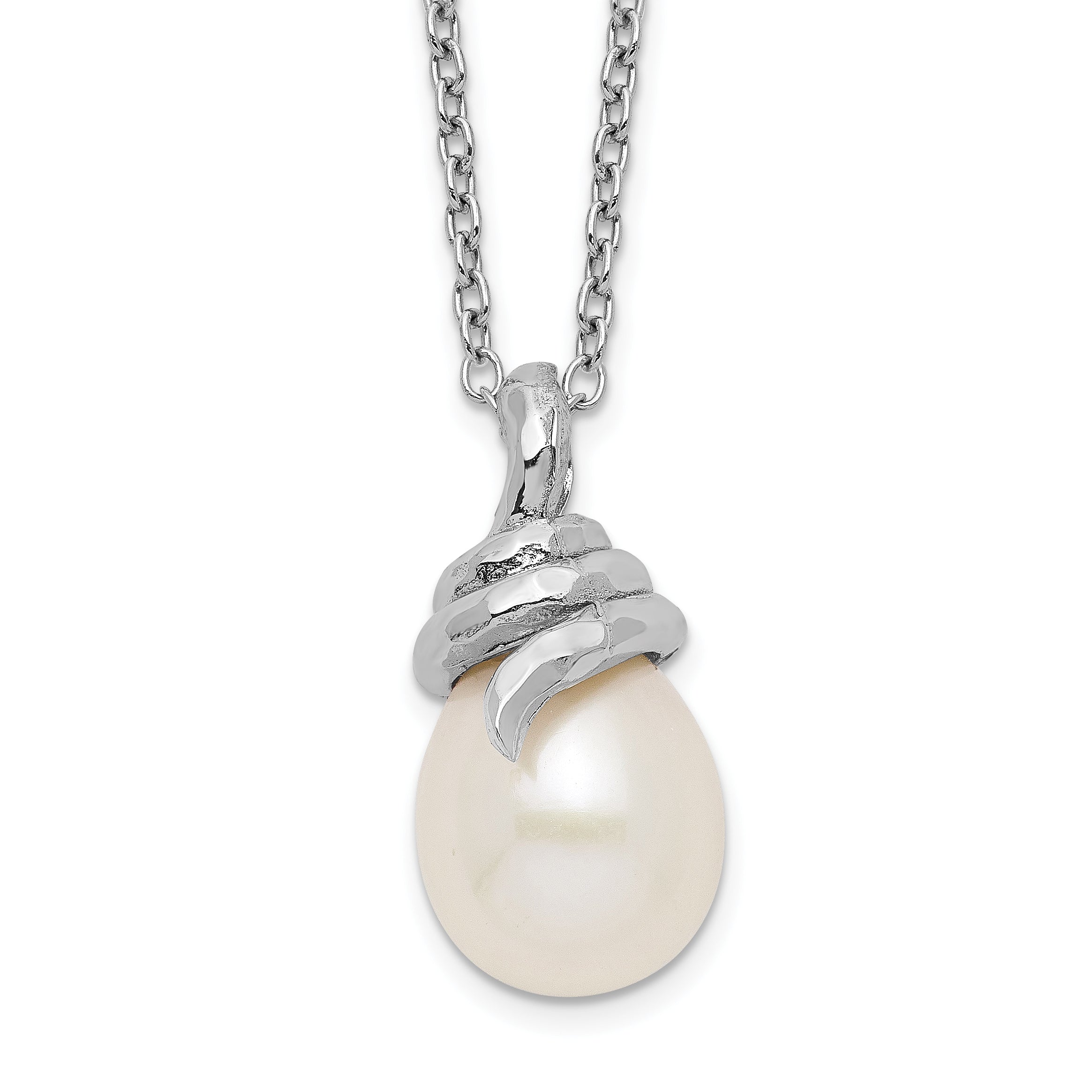 Sterling Silver Rhod Plat 8-9mm White FWC Pearl Necklace