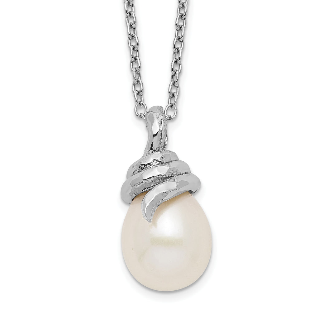 Sterling Silver Rhod Plat 8-9mm White FWC Pearl Necklace