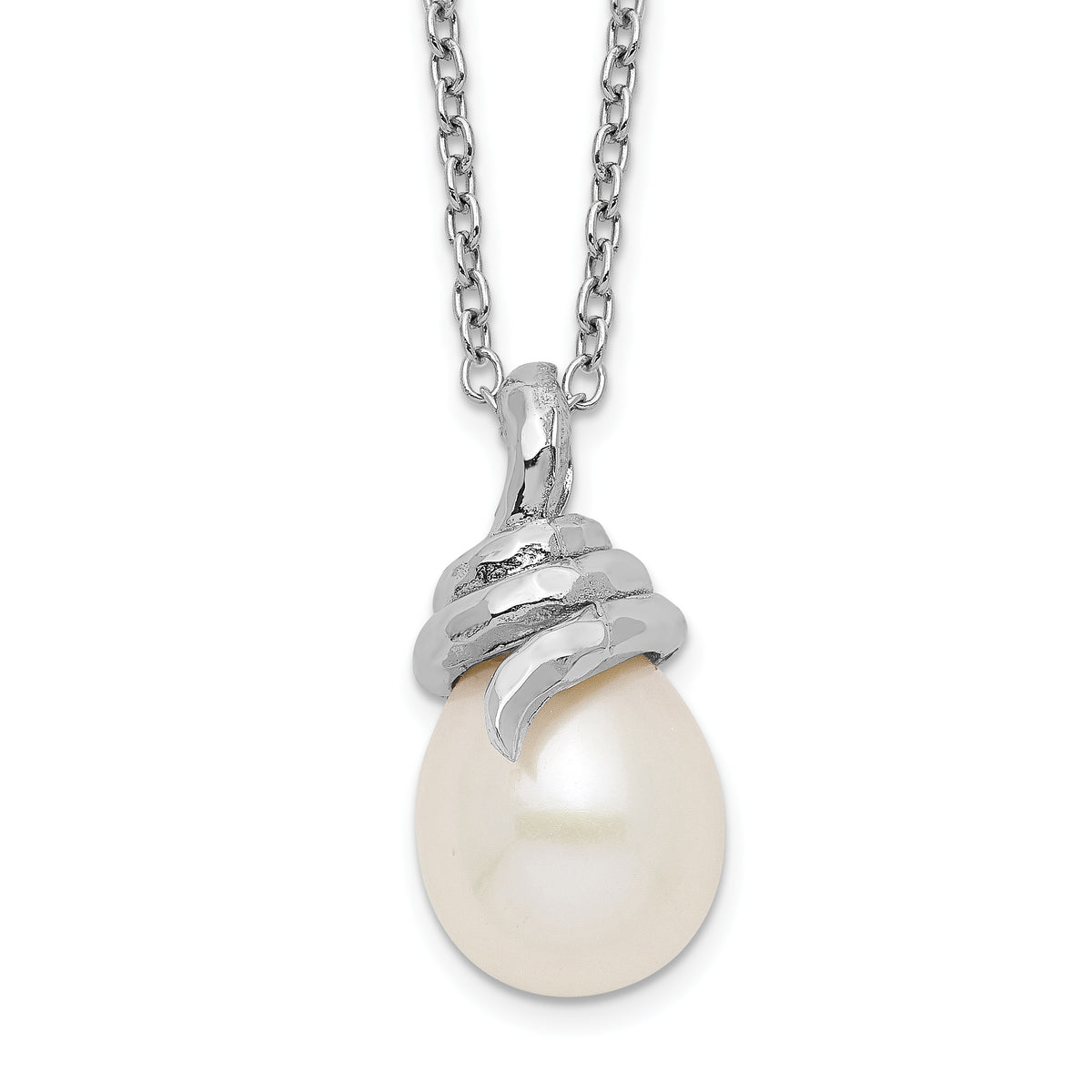 Sterling Silver Rhod Plat 8-9mm White FWC Pearl Necklace