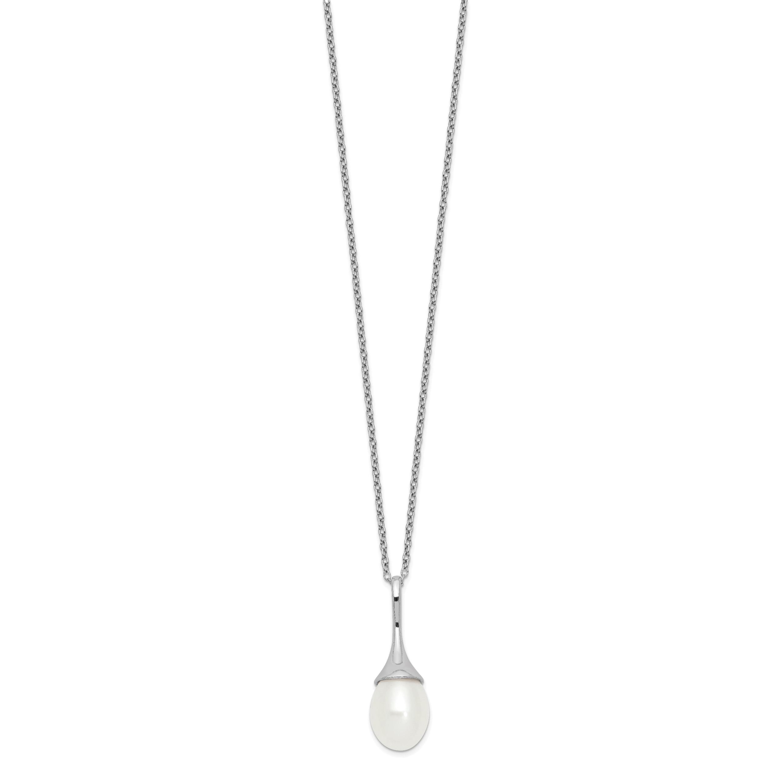 Sterling Silver Rhod-plat 8-9mm White FWC Pearl Necklace Secondary image