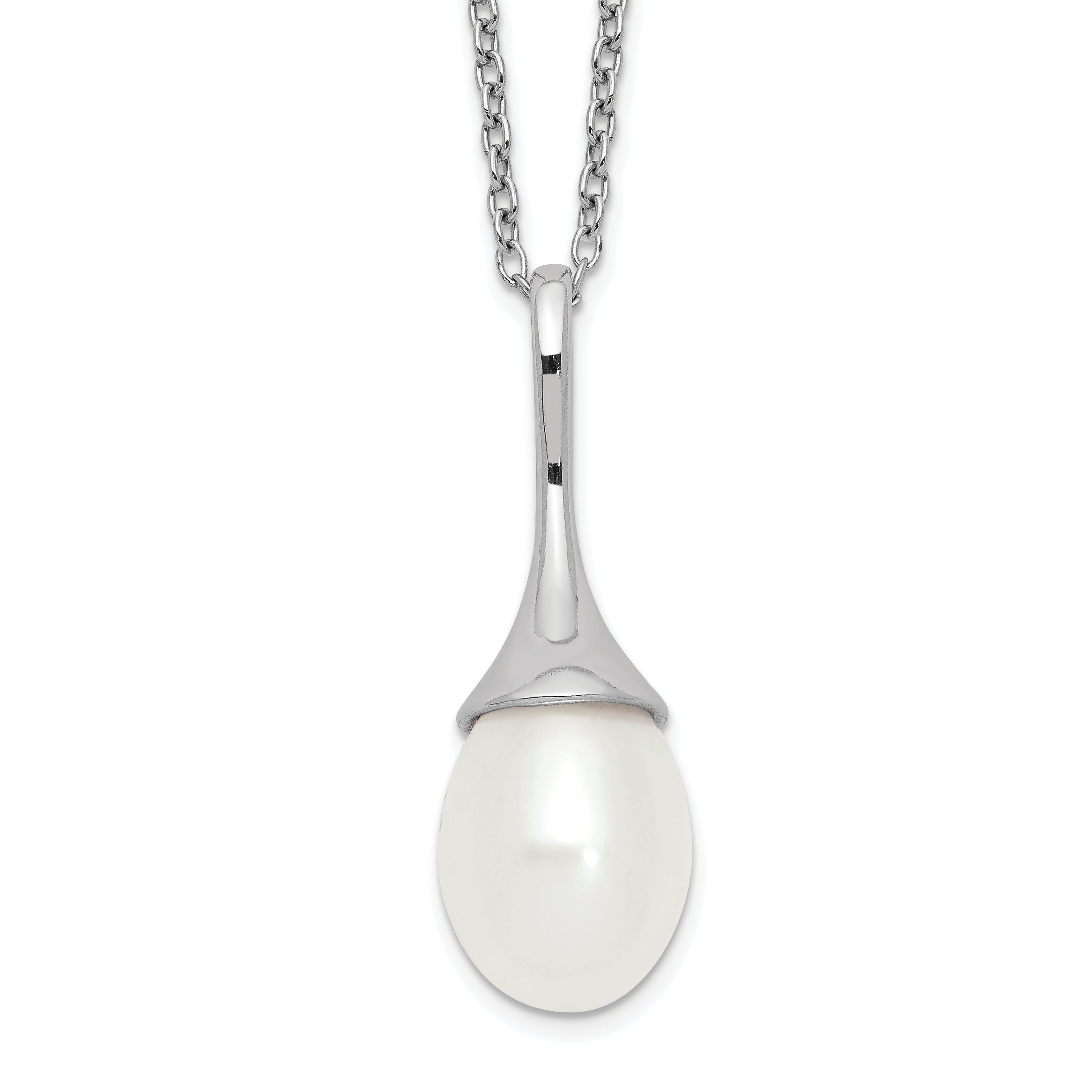 Sterling Silver Rhod-plat 8-9mm White FWC Pearl Necklace Main image