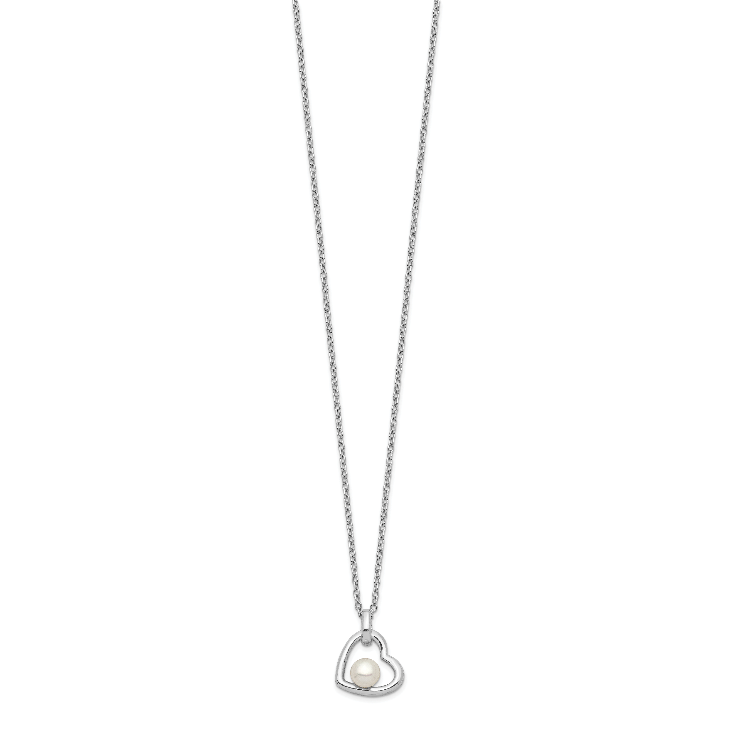 Sterling Silver Rhodium-plated Heart with 4-5mm White Button Freshwater Cultured Pearl 17 inch Necklace Secondary image