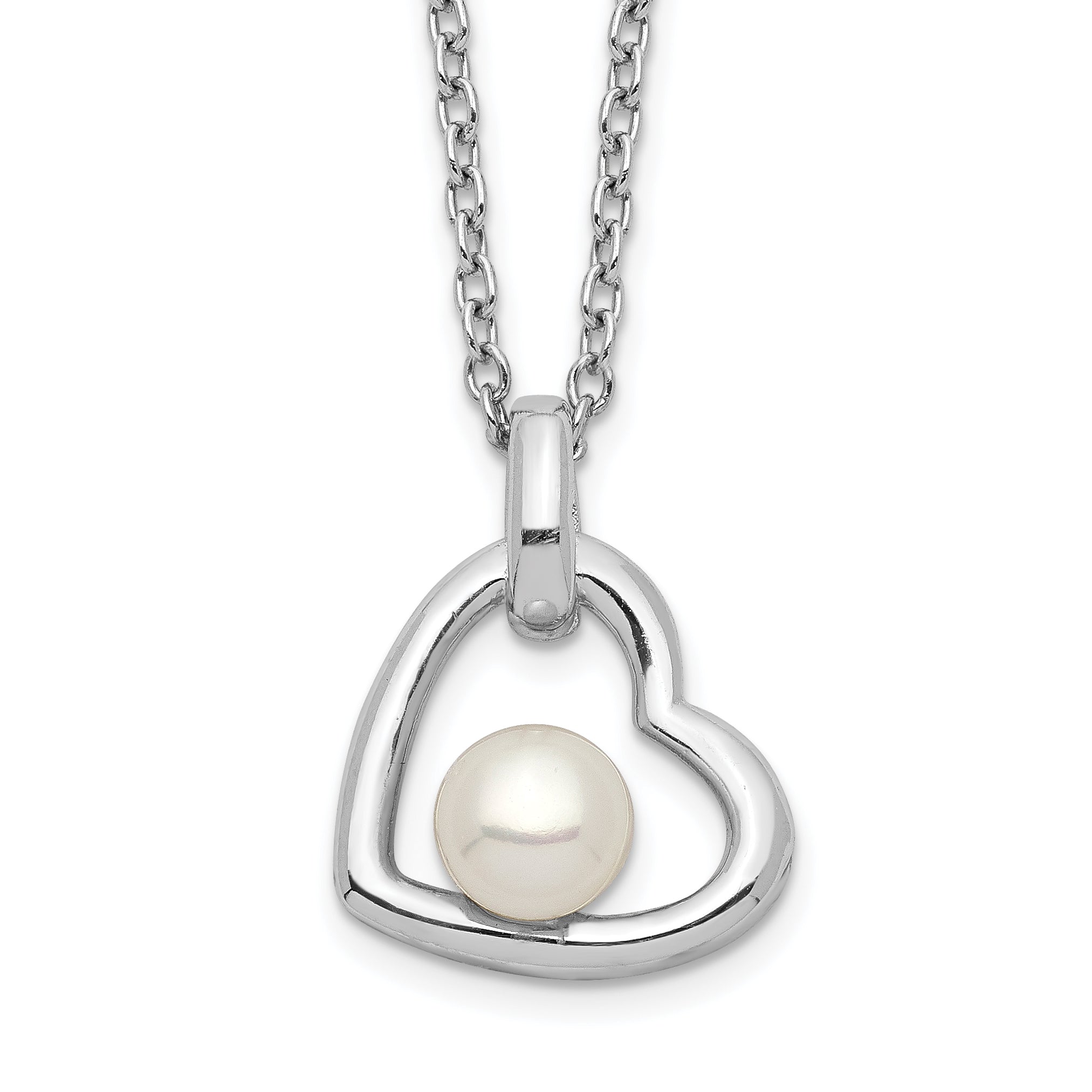 Sterling Silver Rhodium-plated Heart with 4-5mm White Button Freshwater Cultured Pearl 17 inch Necklace Main image
