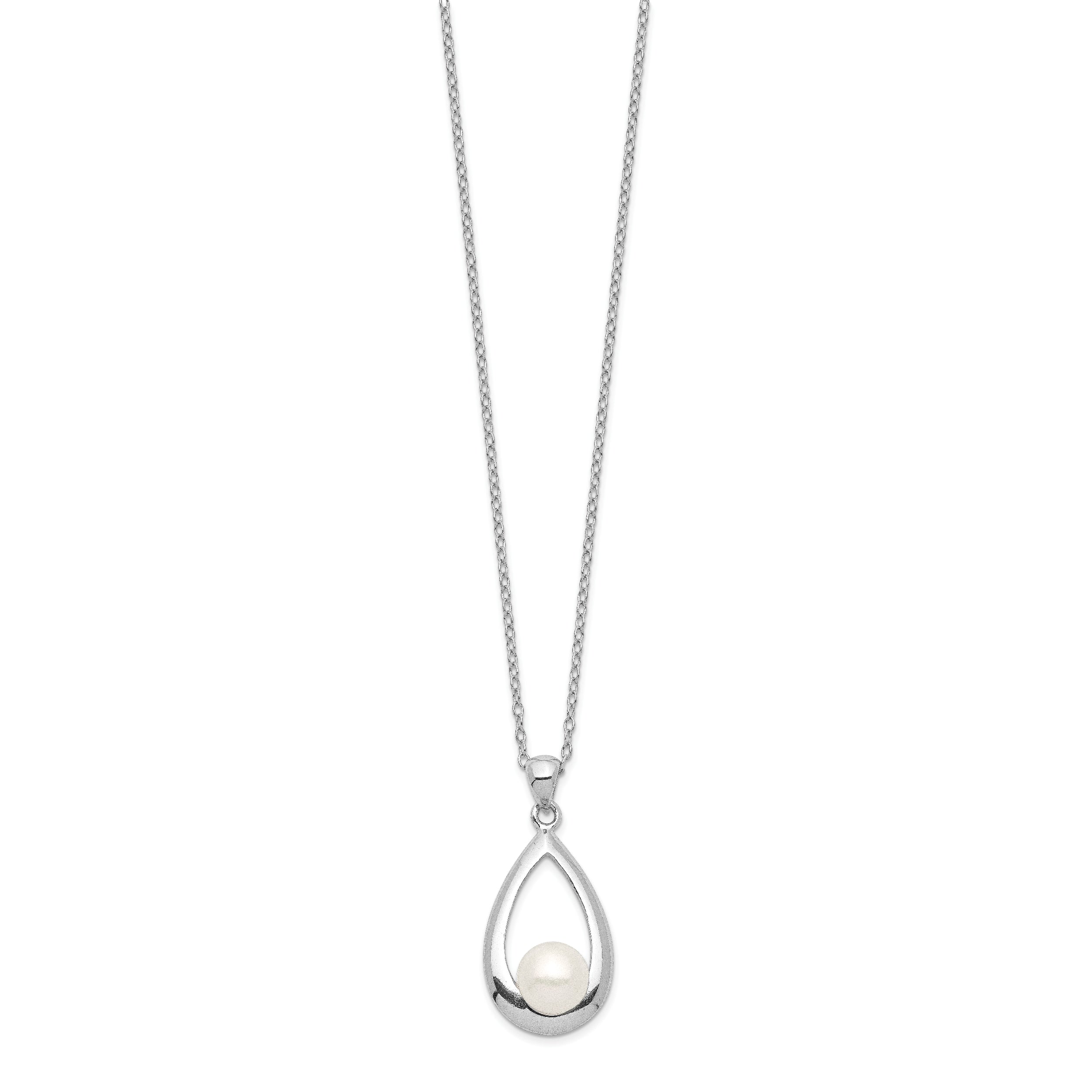 Sterling Silver Rhodium-plated 6-7mm White Button FWC Pearl Necklace
