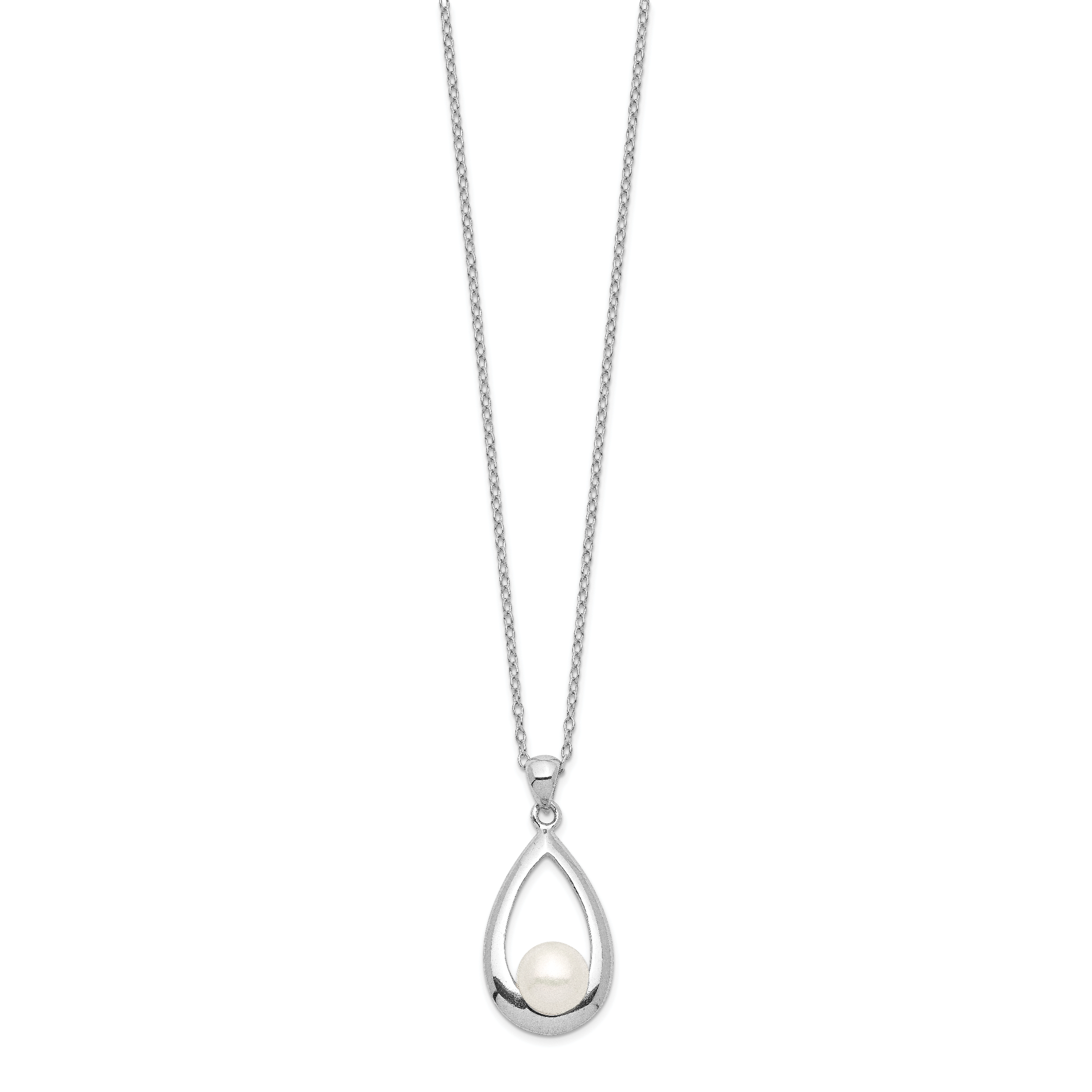 Sterling Silver Rhodium-plated 6-7mm White Button FWC Pearl Necklace Secondary image