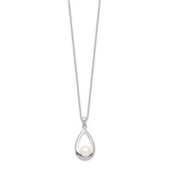 Sterling Silver Rhodium-plated 6-7mm White Button FWC Pearl Necklace