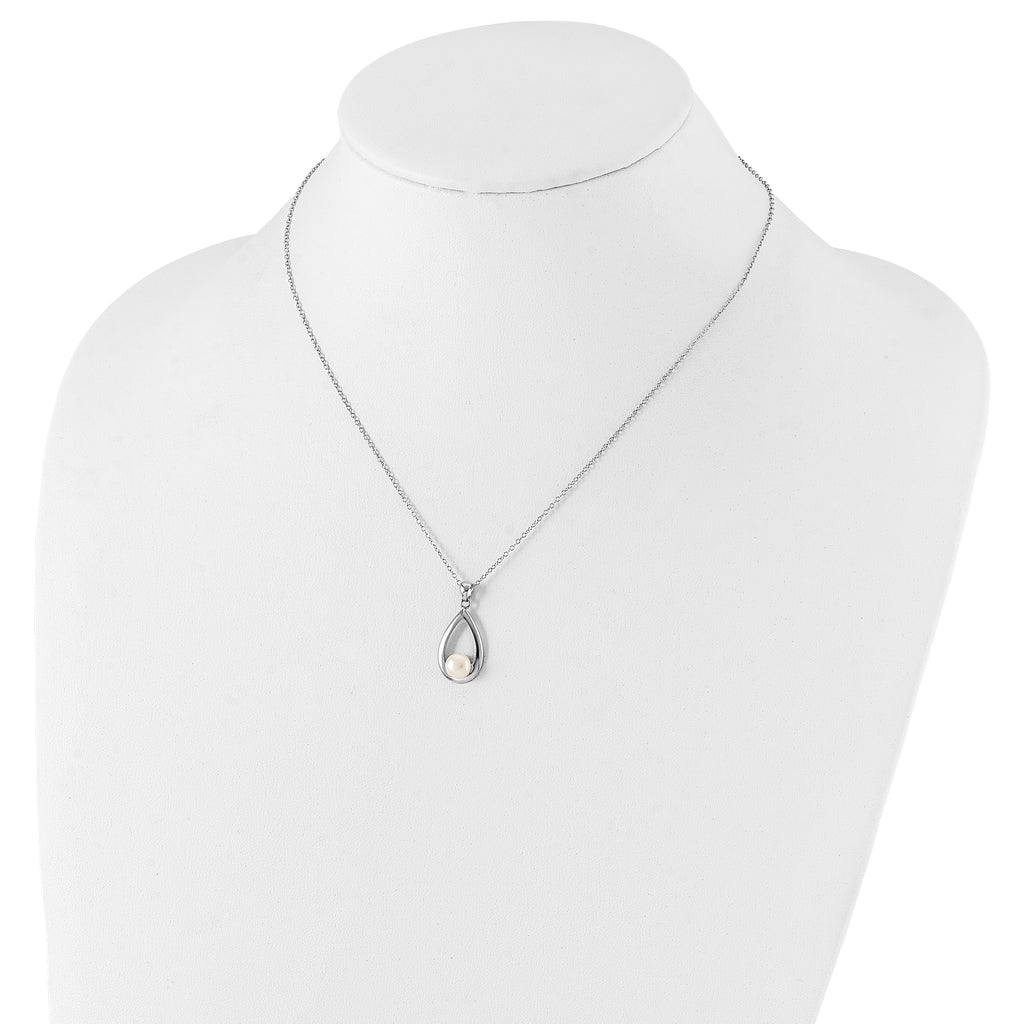 Sterling Silver Rhodium-plated 6-7mm White Button FWC Pearl Necklace