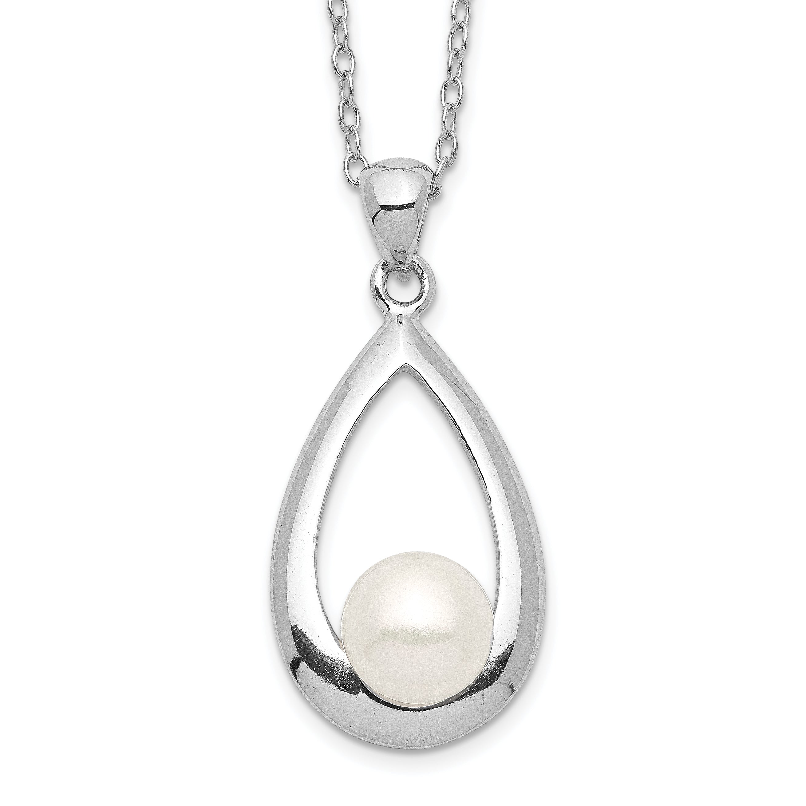 Sterling Silver Rhodium-plated 6-7mm White Button FWC Pearl Necklace Main image