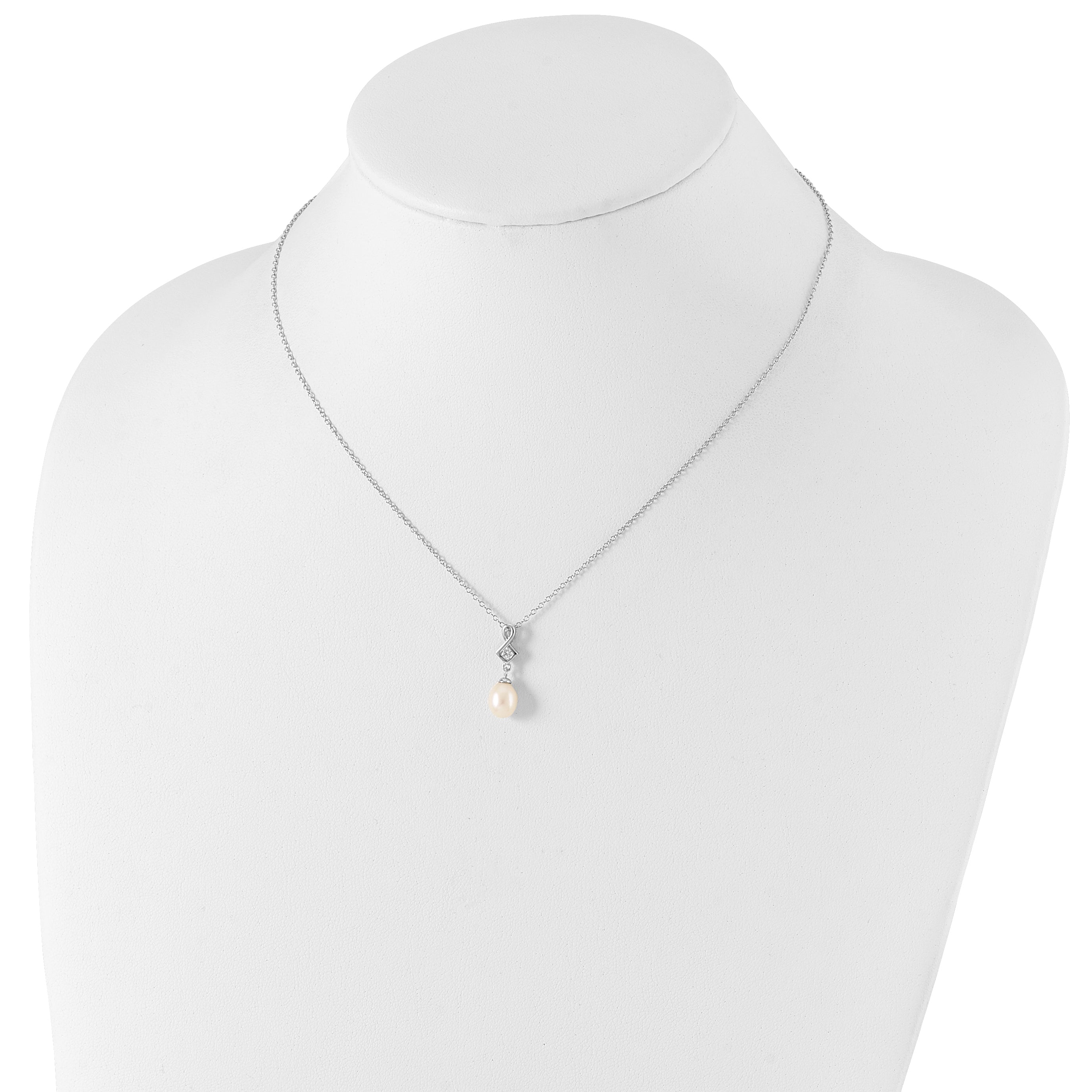Sterling Silver Rhod-plat 6-7mm White FWC Pearl CZ Necklace