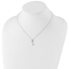 Sterling Silver Rhod-plat 6-7mm White FWC Pearl CZ Necklace