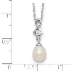 Sterling Silver Rhod-plat 6-7mm White FWC Pearl CZ Necklace