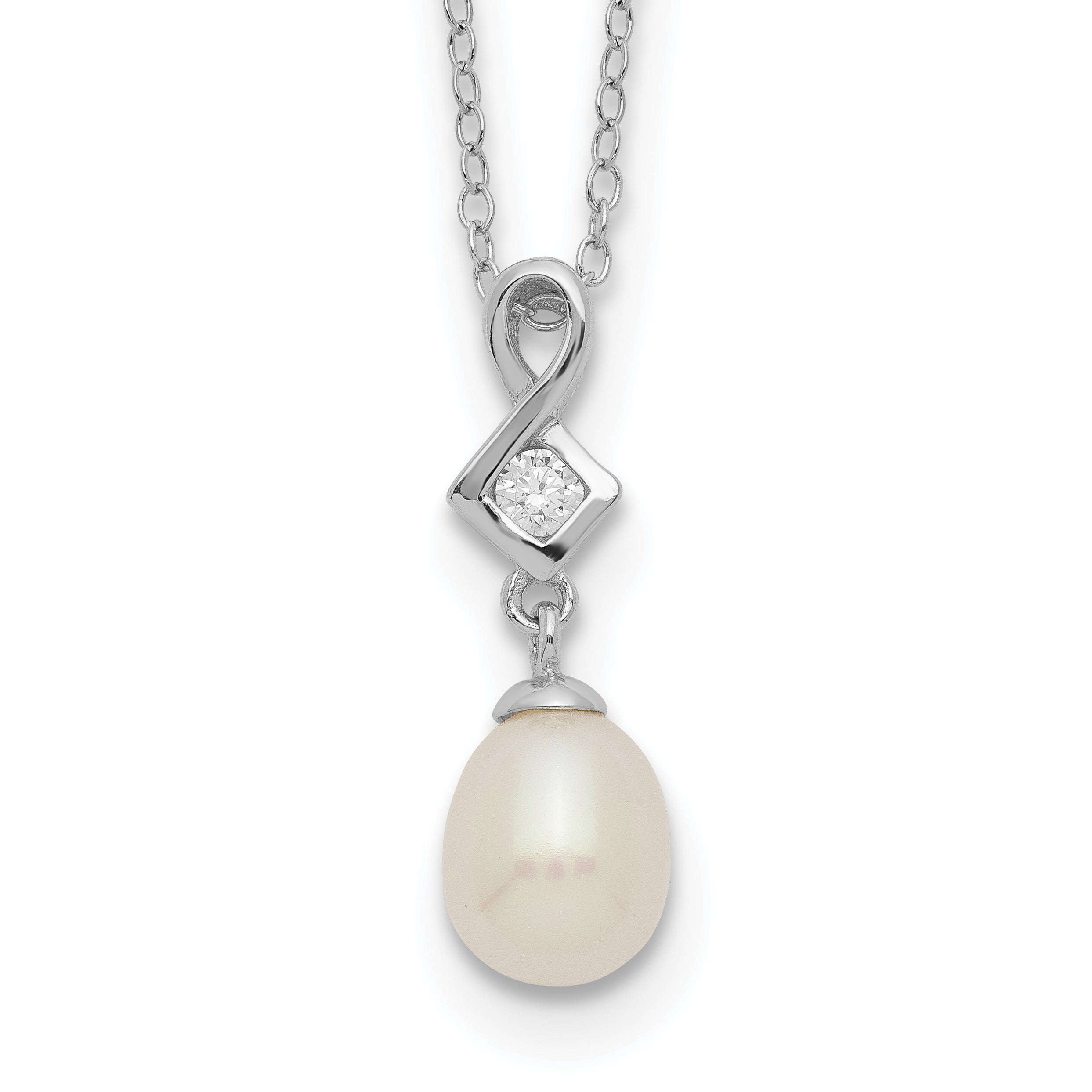 Sterling Silver Rhod-plat 6-7mm White FWC Pearl CZ Necklace Main image