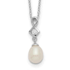 Sterling Silver Rhod-plat 6-7mm White FWC Pearl CZ Necklace