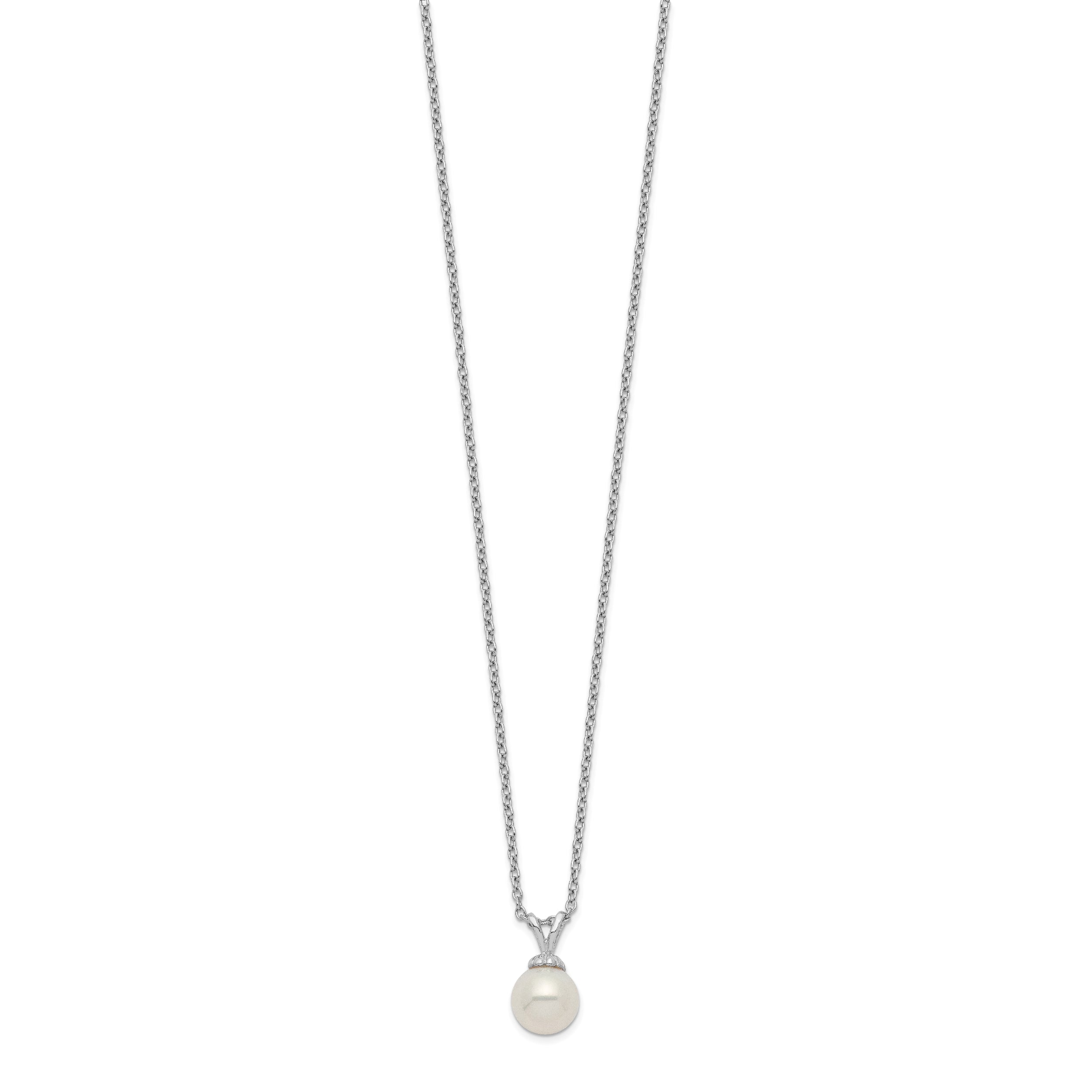 Sterling Silver Rhod-plat 7-7.5mm White Round FWC Pearl Necklace
