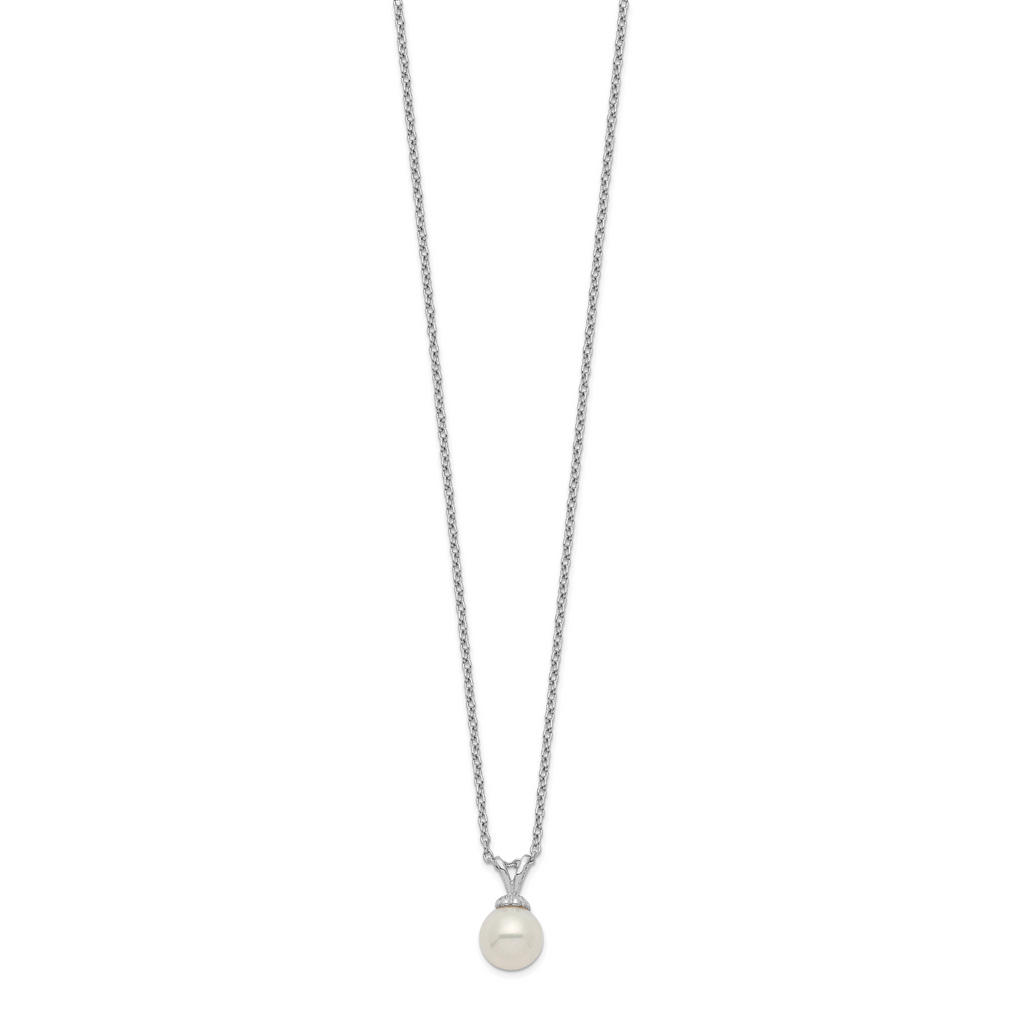 Sterling Silver Rhod-plat 7-7.5mm White Round FWC Pearl Necklace