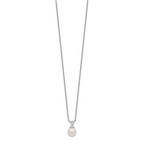 Sterling Silver Rhod-plat 7-7.5mm White Round FWC Pearl Necklace