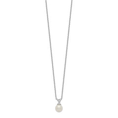 Sterling Silver Rhod-plat 7-7.5mm White Round FWC Pearl Necklace
