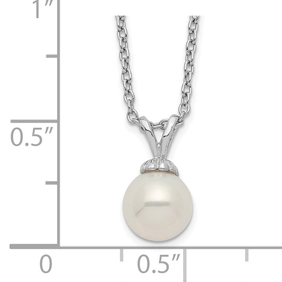 Sterling Silver Rhod-plat 7-7.5mm White Round FWC Pearl Necklace