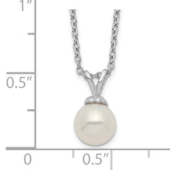 Sterling Silver Rhod-plat 7-7.5mm White Round FWC Pearl Necklace
