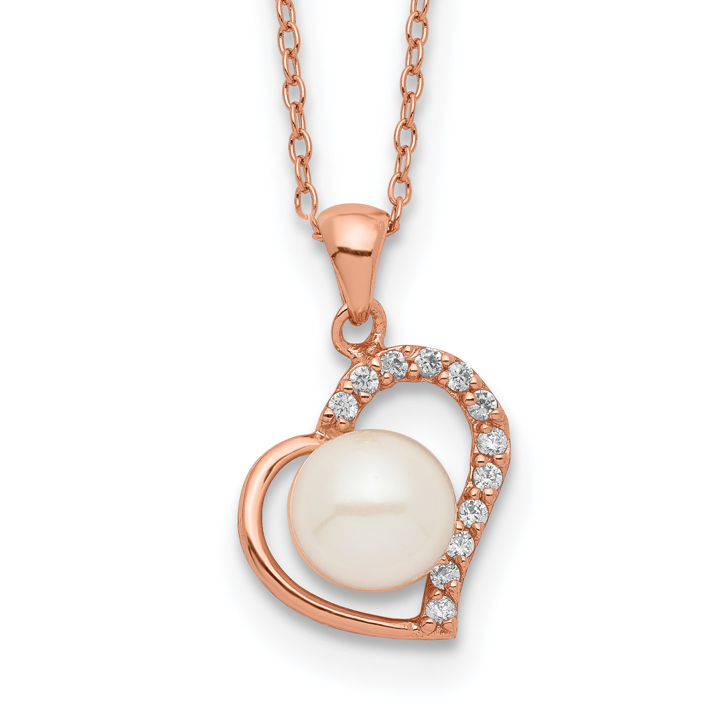 Sterling Silver Rose-tone 18k Flash-pl 7-8mm Button FWC Pearl Necklace Main image
