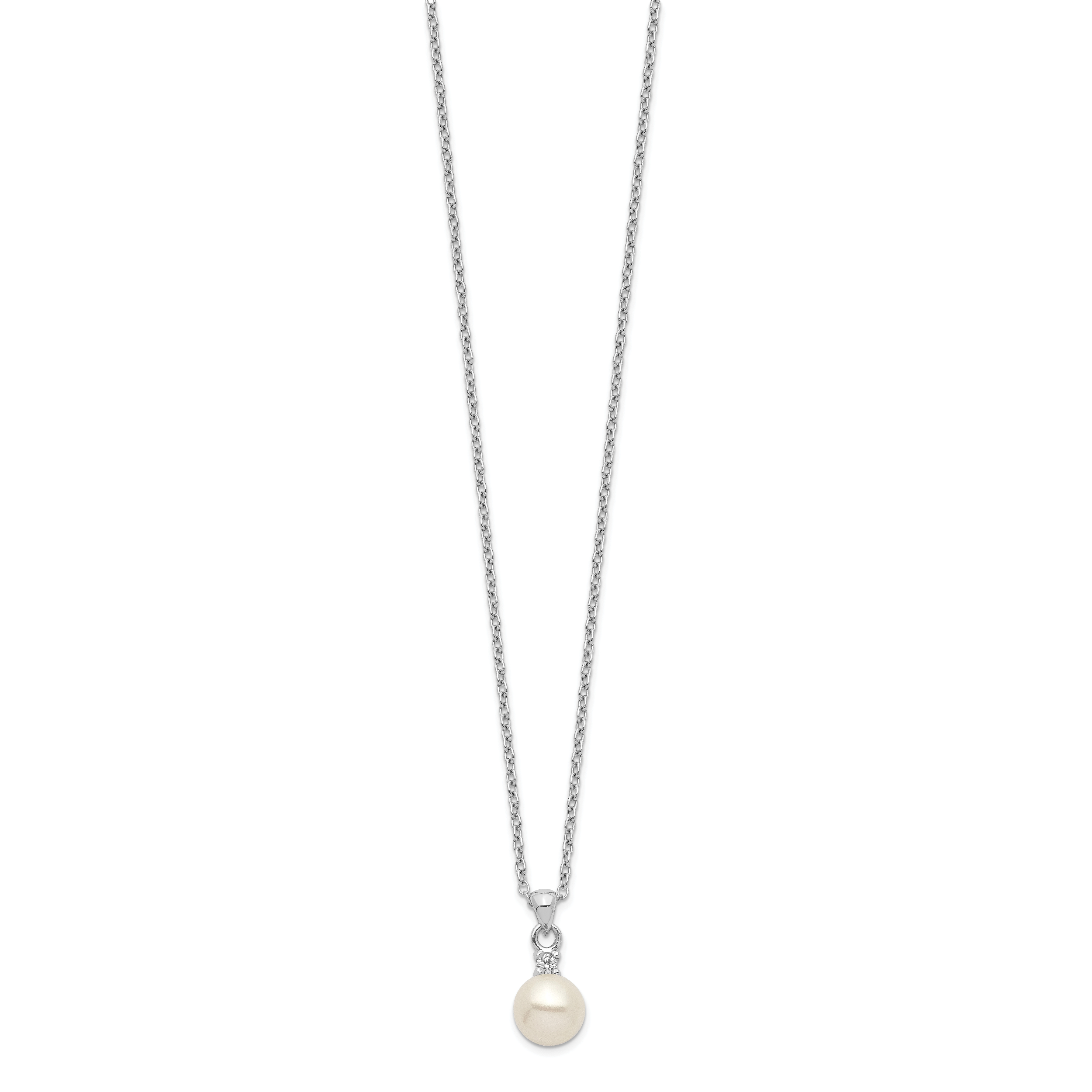 Sterling Silver Rhodium-plated 6-7mm White Button FWC Pearl CZ Necklace Secondary image