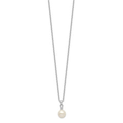 Sterling Silver Rhodium-plated 6-7mm White Button FWC Pearl CZ Necklace