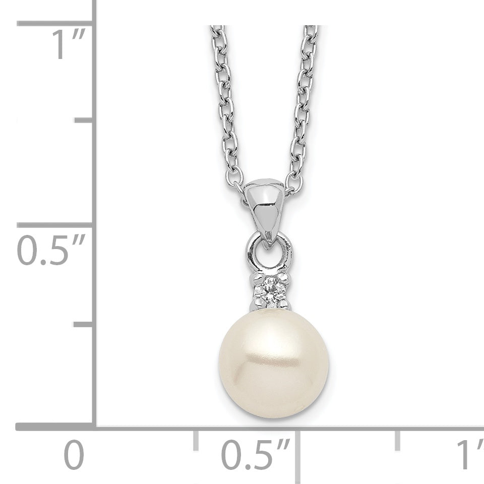 Sterling Silver Rhodium-plated 6-7mm White Button FWC Pearl CZ Necklace