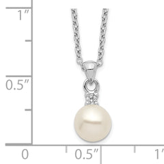Sterling Silver Rhodium-plated 6-7mm White Button FWC Pearl CZ Necklace