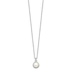 Sterling Silver Rhodium-plated 7-8mm White Button FWC Pearl CZ Necklace