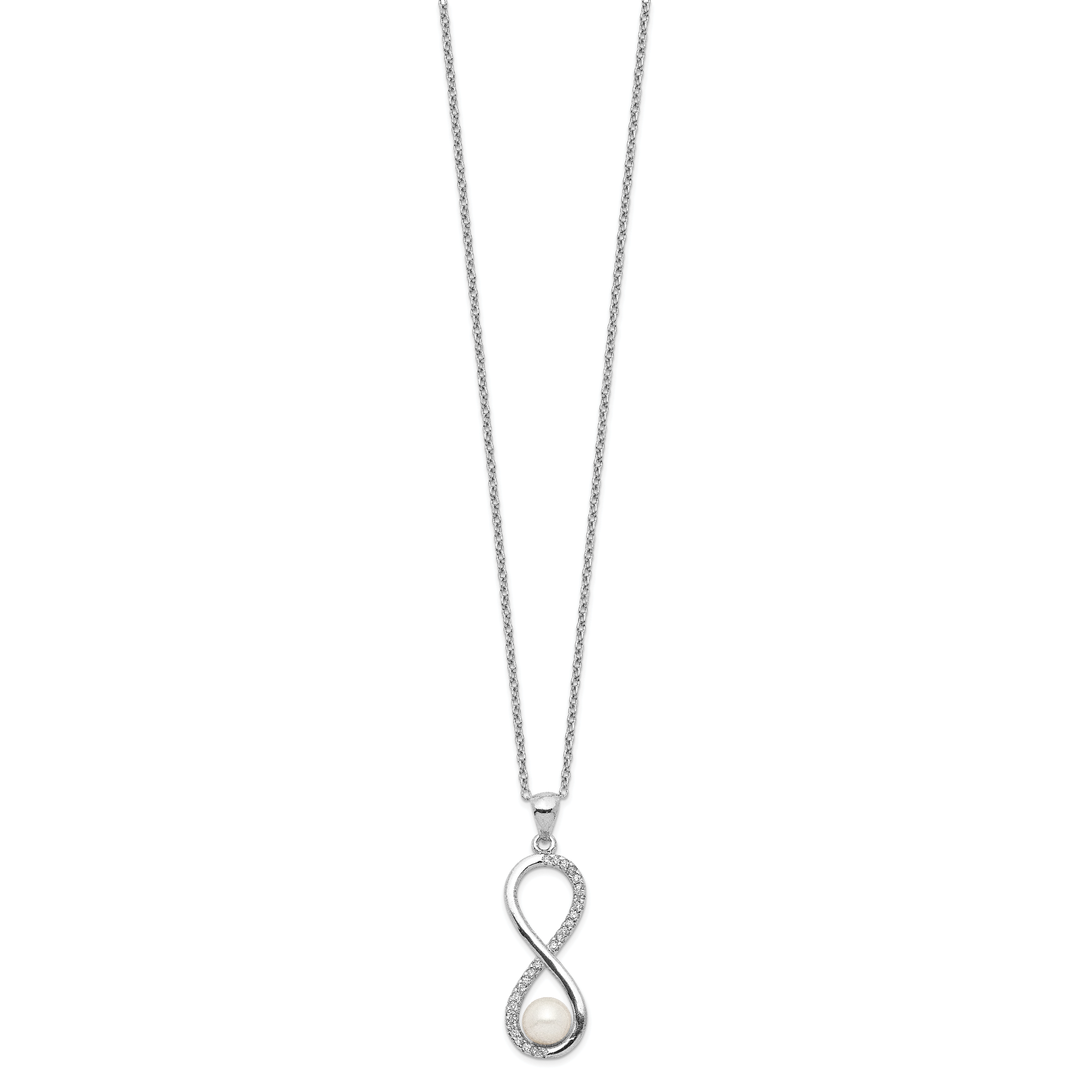 Sterling Silver Rhodium-plated 5-6mm Round FWC Pearl CZ Infinity Necklace Secondary image