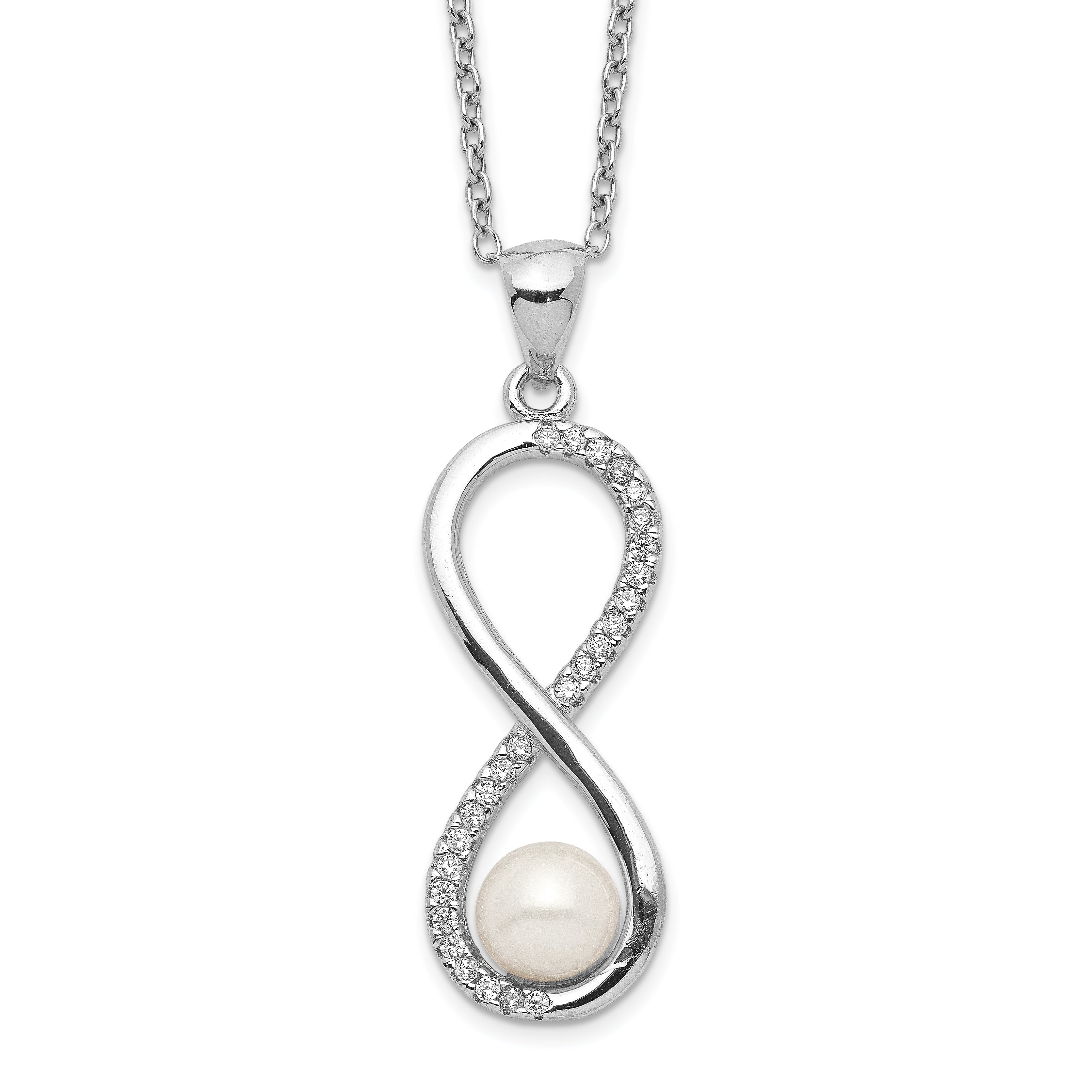 Sterling Silver Rhodium-plated 5-6mm Round FWC Pearl CZ Infinity Necklace Main image