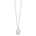 Sterling Silver Rhd-pt Rose-tone 18k Flash-pl 9-10mm FWC Pearl CZ Necklace
