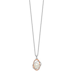 Sterling Silver Rhd-pt Rose-tone 18k Flash-pl 9-10mm FWC Pearl CZ Necklace