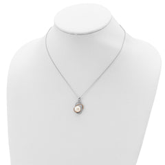 Sterling Silver Rhd-pt Rose-tone 18k Flash-pl 9-10mm FWC Pearl CZ Necklace