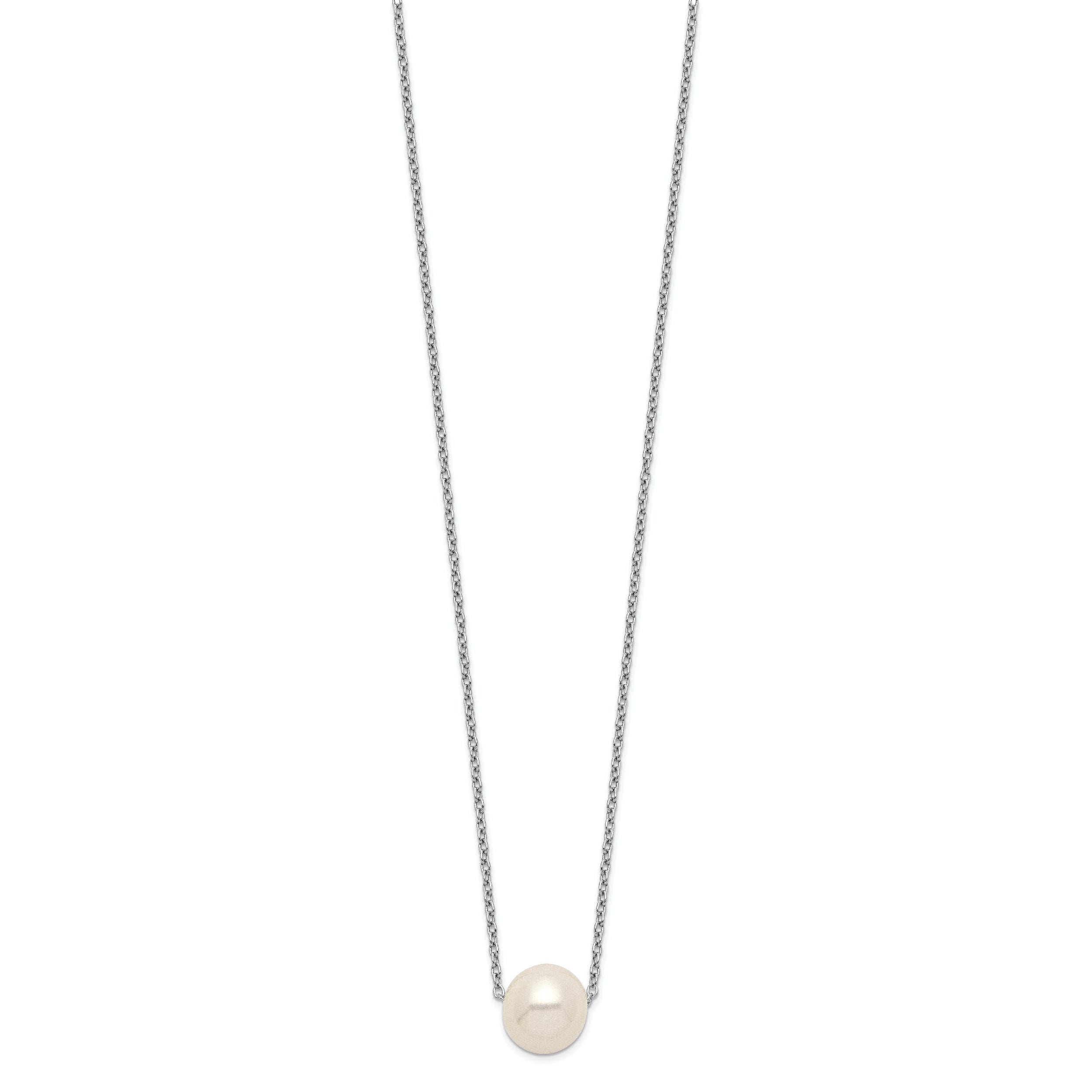 Sterling Silver Rhodium-plated 9-10mm White Near Round FWC Pearl Necklace