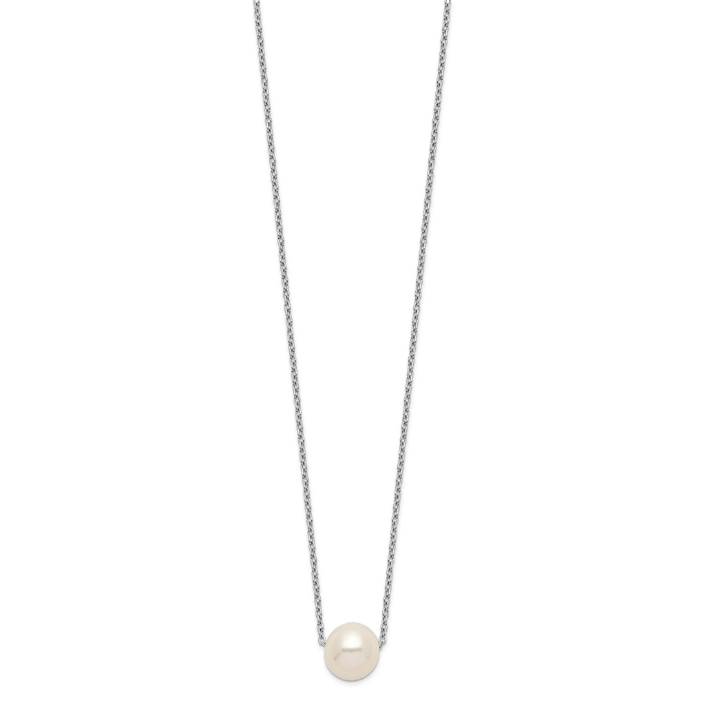 Sterling Silver Rhodium-plated 9-10mm White Near Round FWC Pearl Necklace