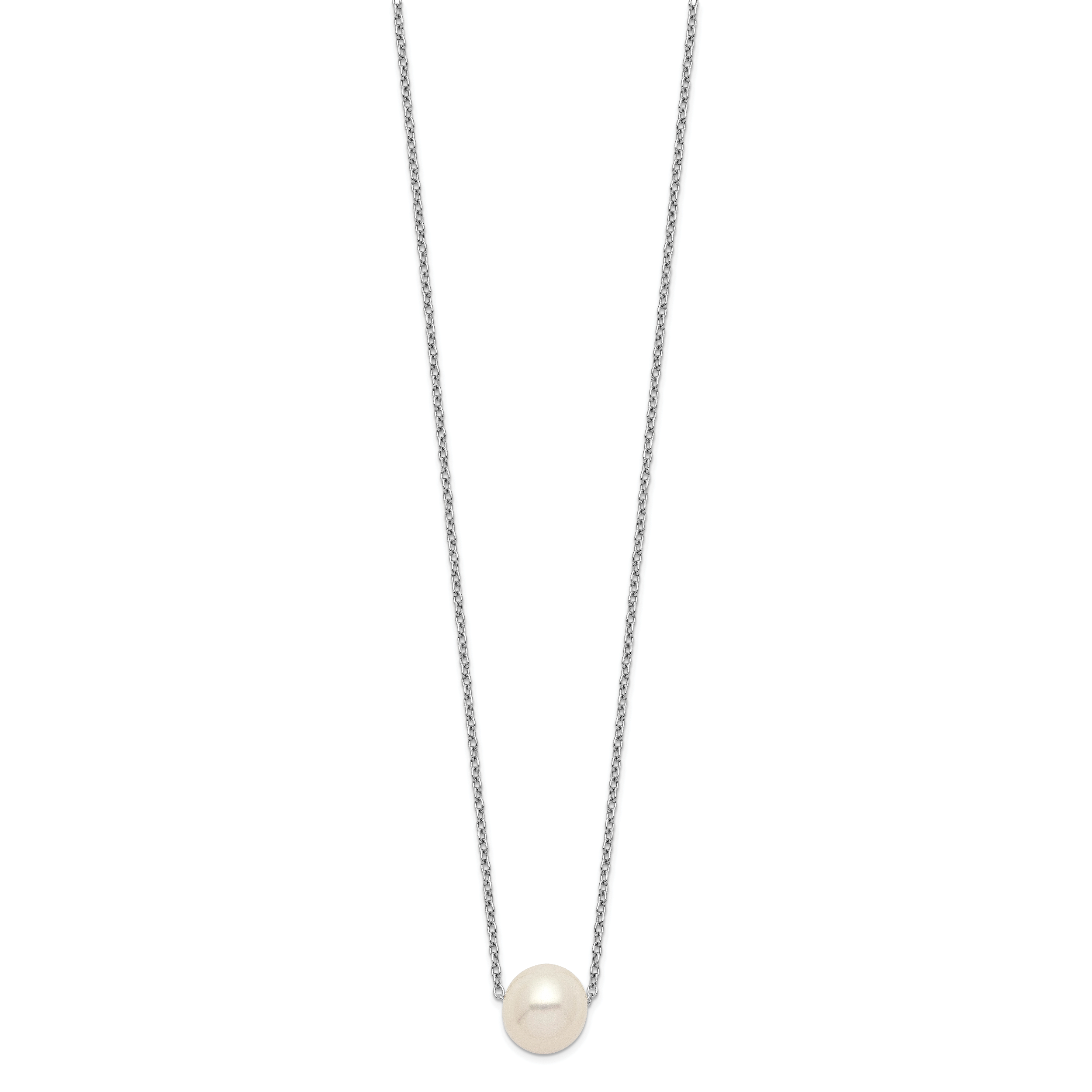 Sterling Silver Rhodium-plated 9-10mm White Near Round FWC Pearl Necklace
