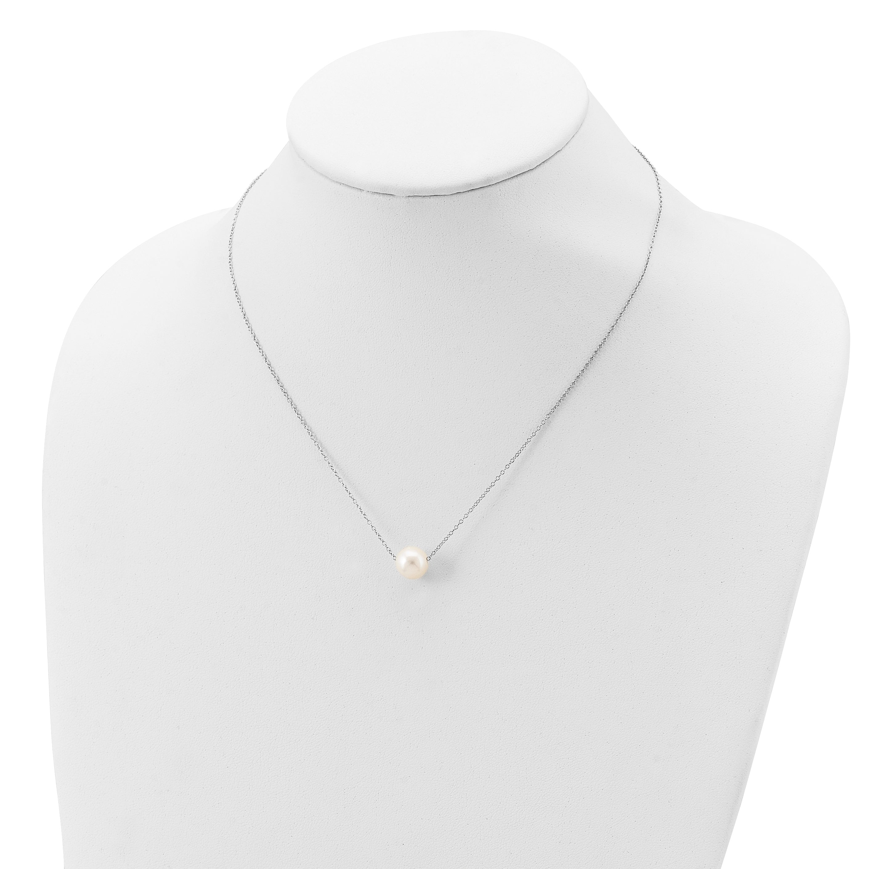 Sterling Silver Rhodium-plated 9-10mm White Near Round FWC Pearl Necklace