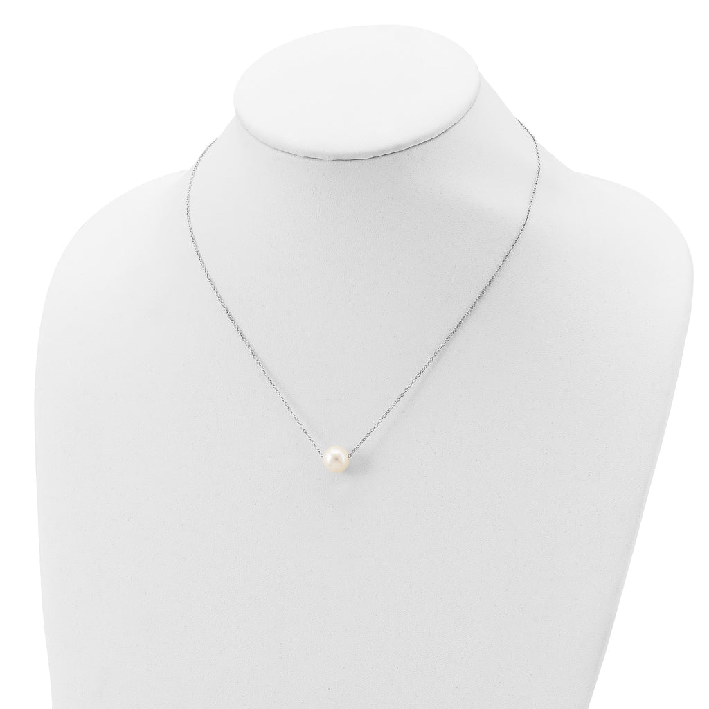 Sterling Silver Rhodium-plated 9-10mm White Near Round FWC Pearl Necklace