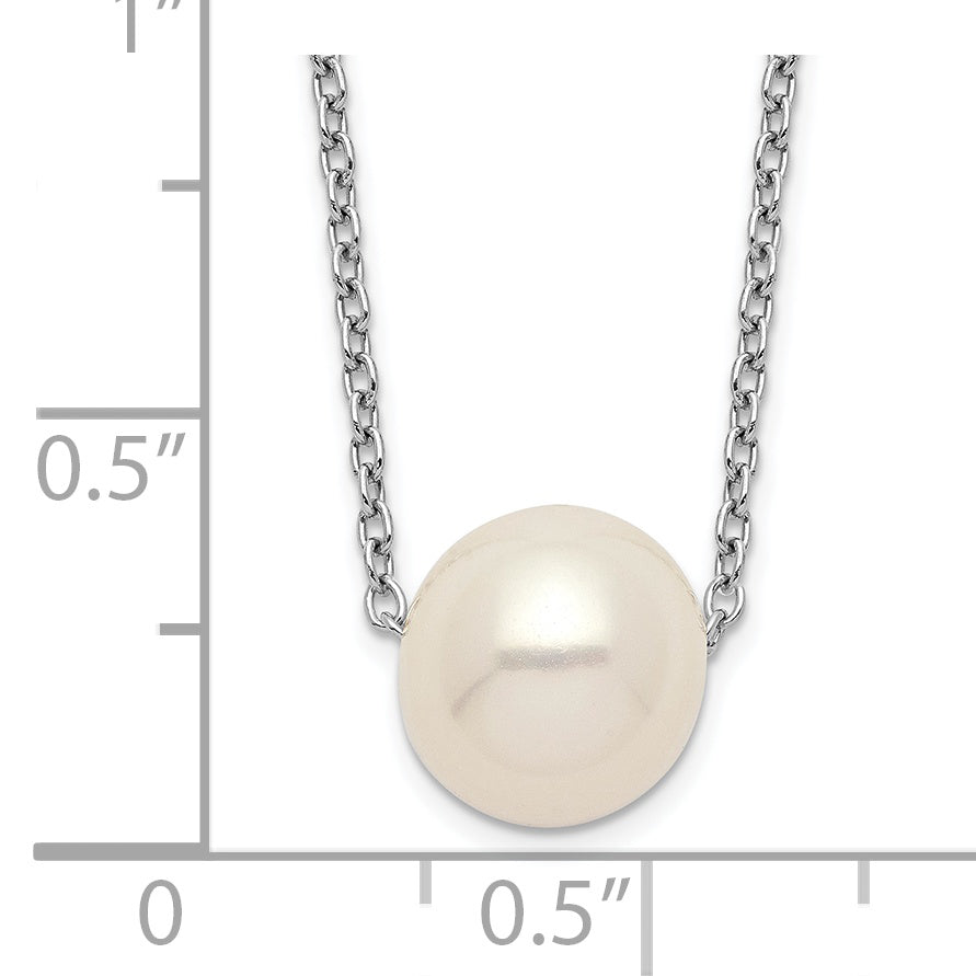 Sterling Silver Rhodium-plated 9-10mm White Near Round FWC Pearl Necklace