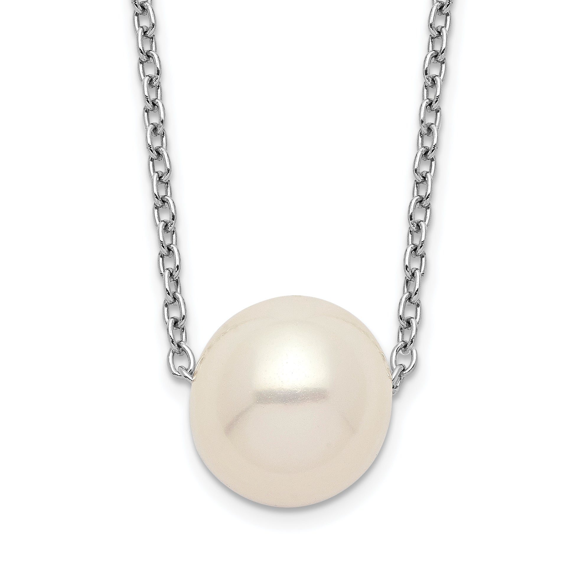 Sterling Silver Rhodium-plated 9-10mm White Near Round FWC Pearl Necklace