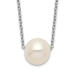 Sterling Silver Rhodium-plated 9-10mm White Near Round FWC Pearl Necklace