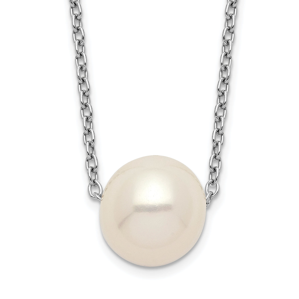 Sterling Silver Rhodium-plated 9-10mm White Near Round FWC Pearl Necklace