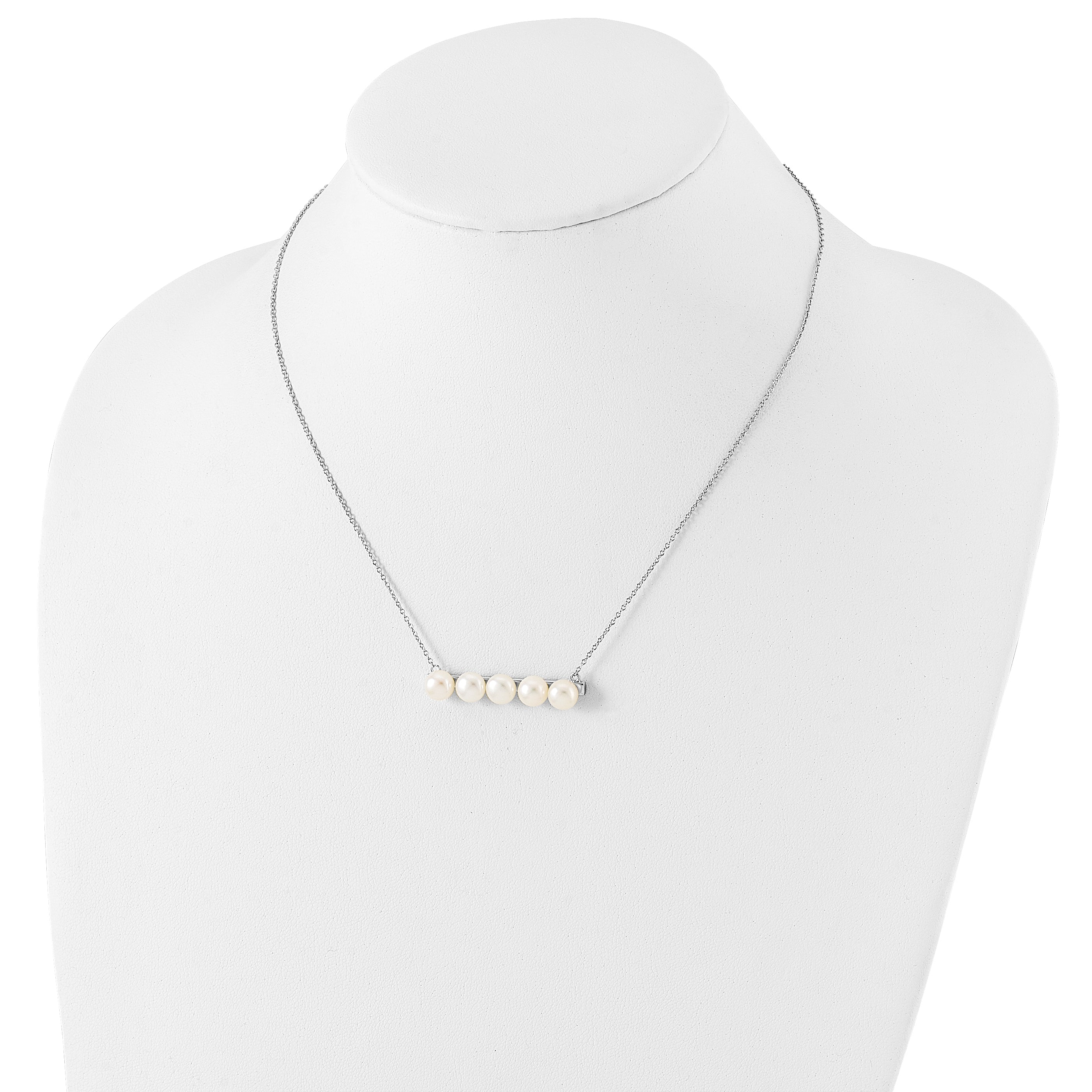 Sterling Silver Rhodium-plated 7-8mm White Button FWC Pearl Necklace
