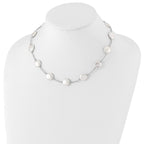 Sterling Silver Rh-pltd 12-13mm White Coin FWC Pearl 13-station Necklace
