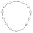 Sterling Silver Rh-pltd 12-13mm White Coin FWC Pearl 13-station Necklace