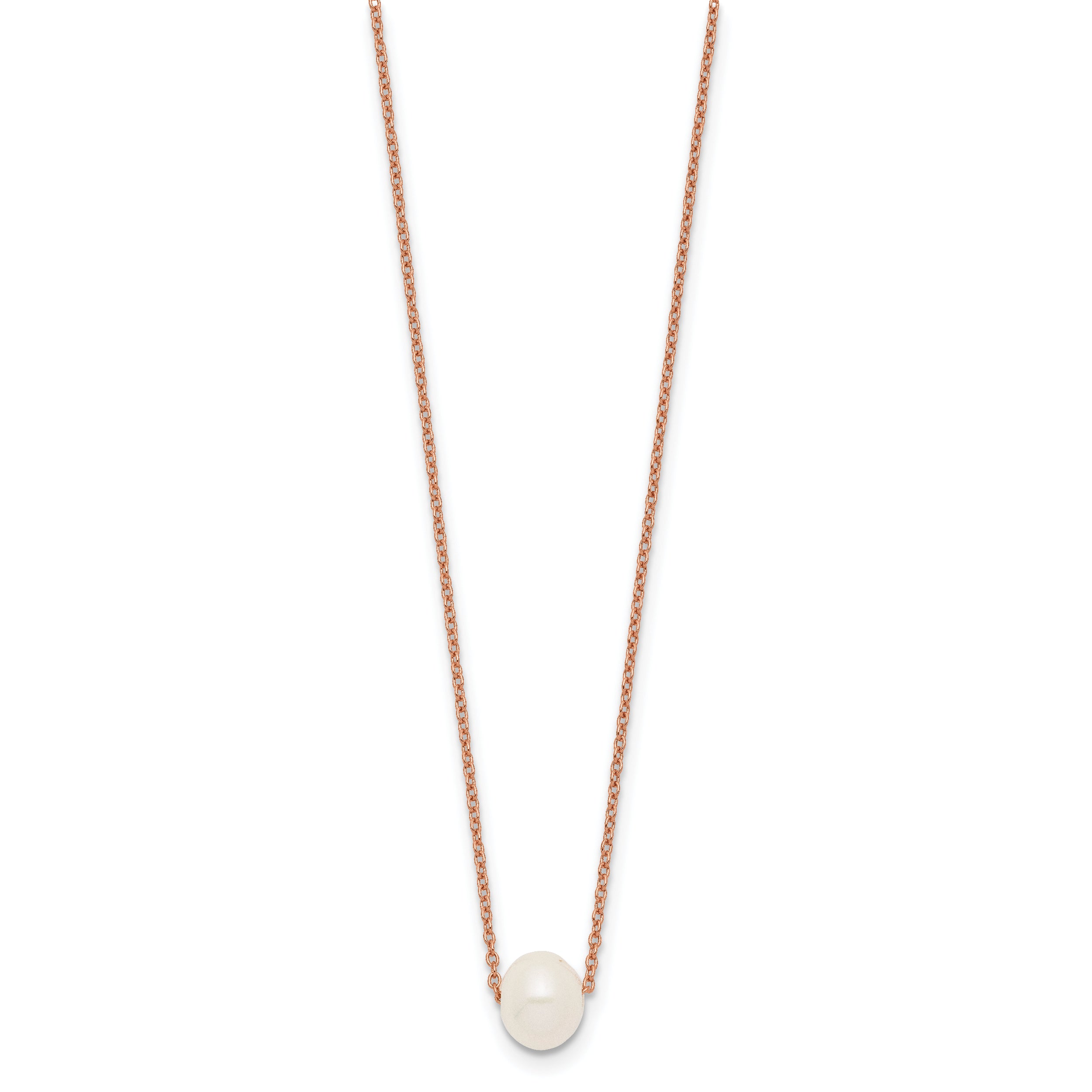 Sterling Silver Rose-tone 18k Flash-pl 8-9mm White FWC Pearl Necklace